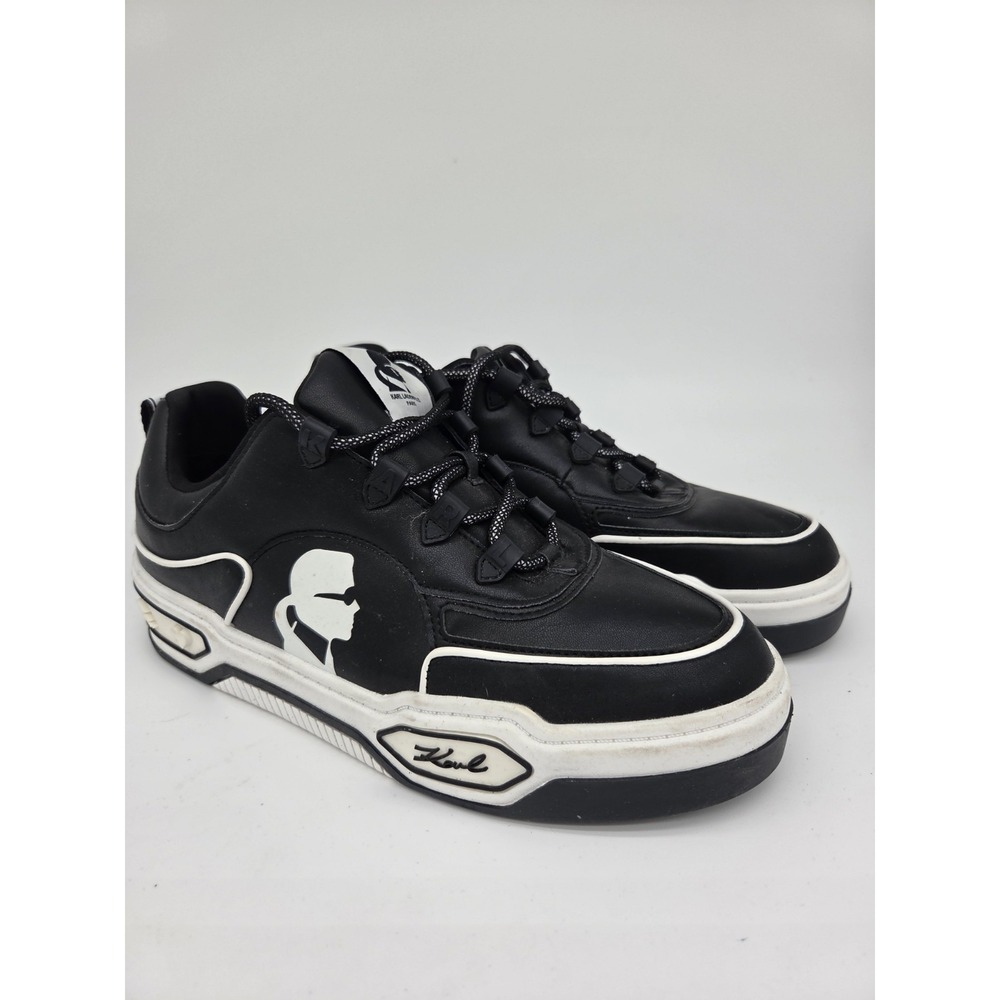 Karl Lagerfeld Paris Womens White Black Logo Sneakers Rubber Shoes Size‎ 10